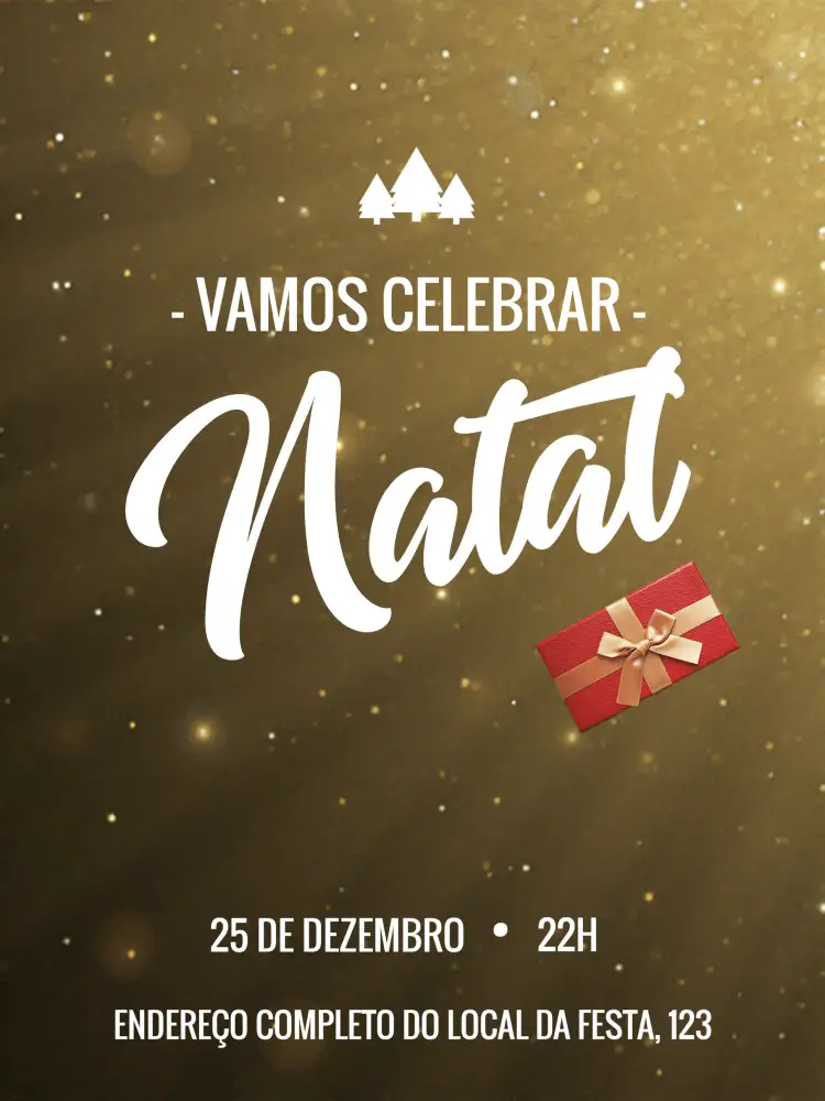 Convite Natal Noel – tema Datas Comemorativas vermelho e verde, dourado, ilustrações de Natal, minimalista, clássico, vintage