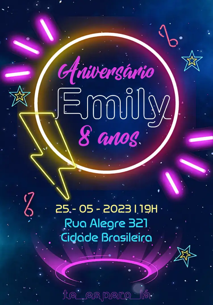 Convite Neon Colorido – tema Mais pesquisados neon, colorido, moderno, vibrante, temático