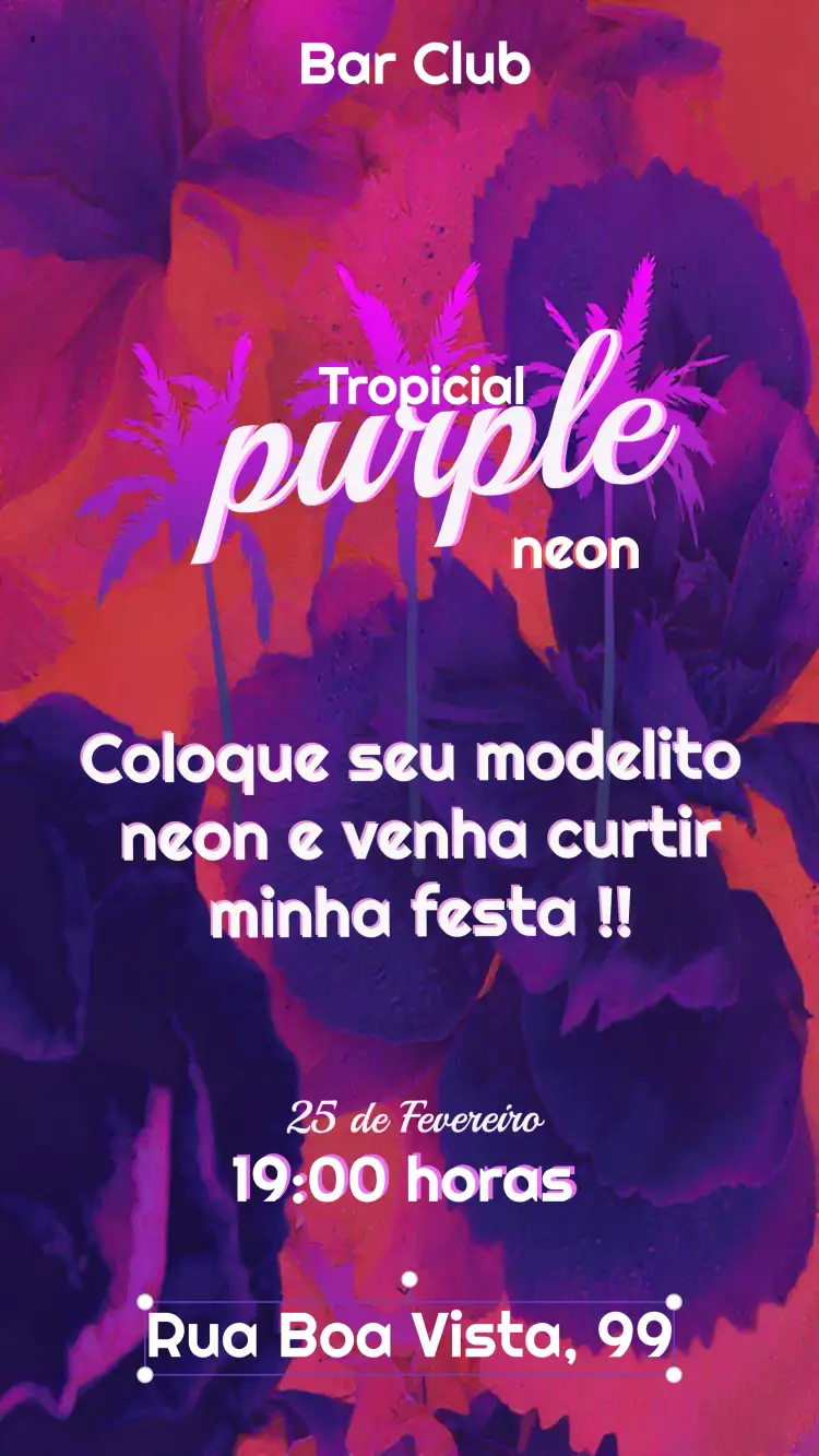 Convite Neon Visita – tema Datas Comemorativas neon, moderno, vibrante, roxo, branco, digital