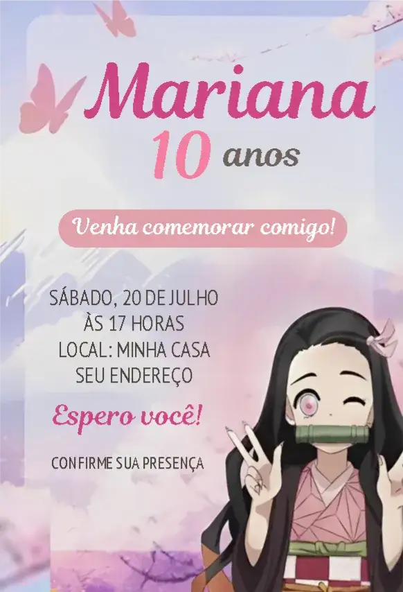 Convite Nezuko Kamado 2 – tema Cartão anime, colorido, fantasia, ilustração, caracteres de anime, vibrante