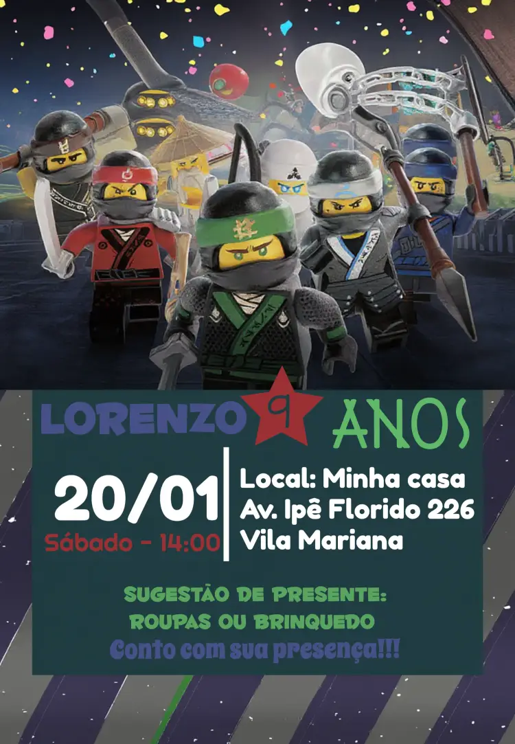 Convite Ninjago Lego Ninja Go Jogo