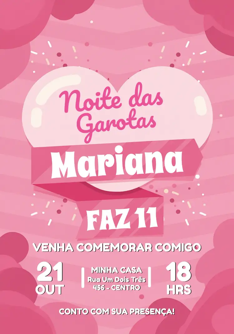 Convite Noite Das Garotas Girlsnight – tema Datas Comemorativas rosa, branco, divertido, moderno, feminino, jovial