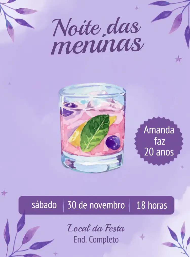 Convite Noite Das Meninas Roxo Adulto