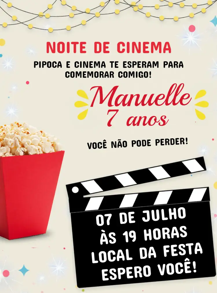Convite Noite De Cinema Branco – tema Mais pesquisados elegante, moderno, cinematográfico, minimalista, preto e branco, temática de filme