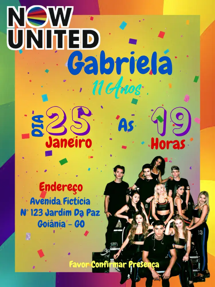 Convite Now United Colorido – tema Mais pesquisados colorido, moderno, dinâmico, jovial, vibrante