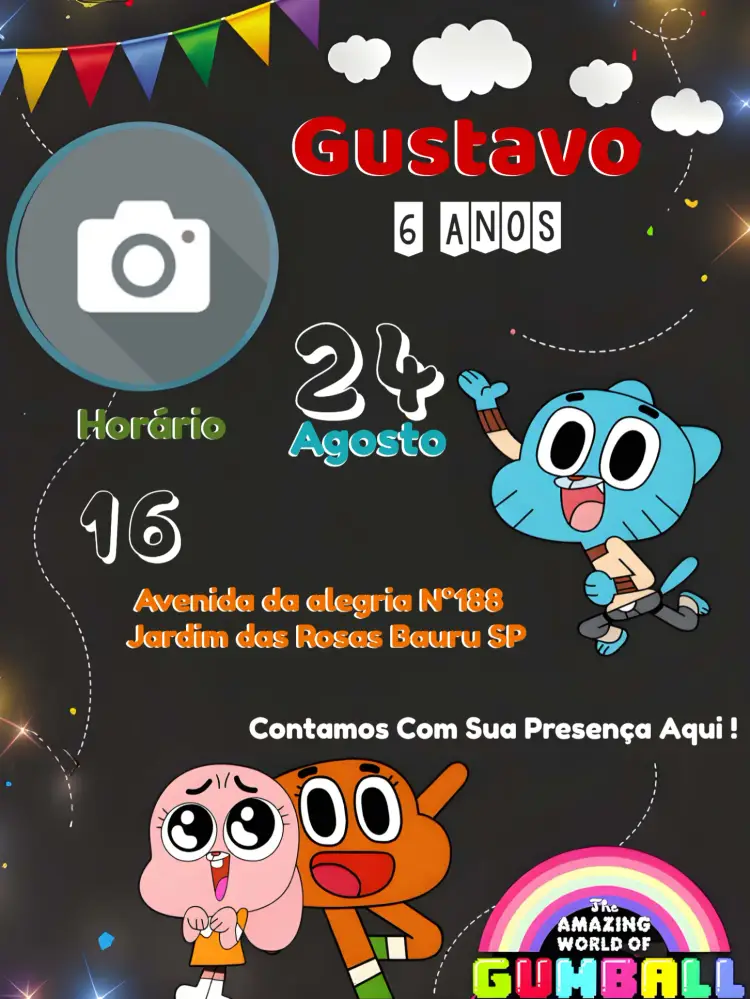 Convite O Incrivel Mundo De Gumball Com Foto Colorido