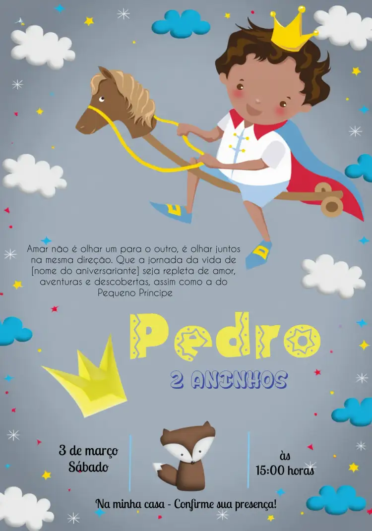 Convite O Pequeno Príncipe Amarelo – tema Datas Comemorativas amarelo, branco, infantil, lúdico, colorido, ilustrações