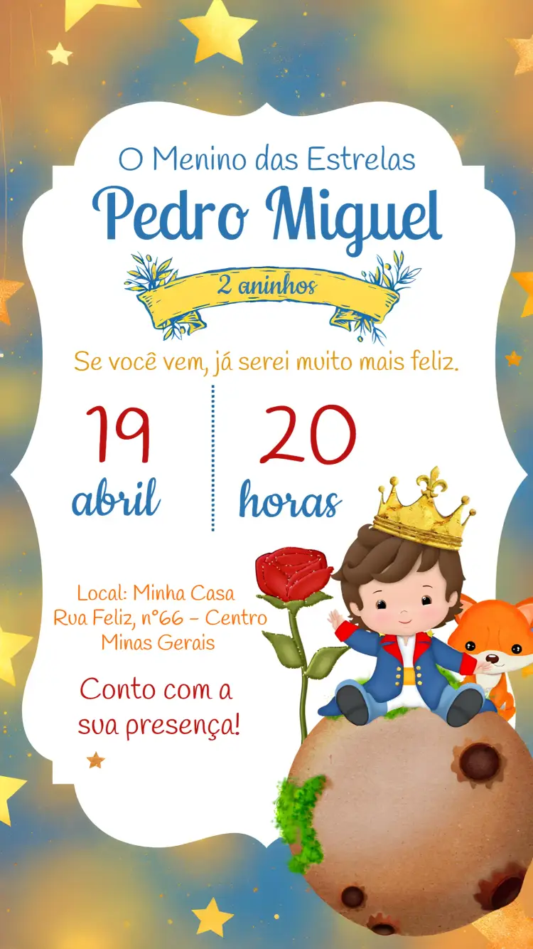 Convite O Pequeno Príncipe Estrelas