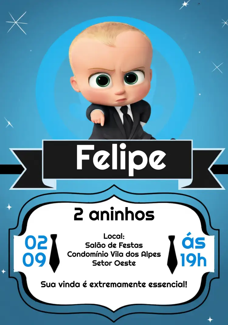 Convite O Poderoso Chefinho Branco – tema Mais pesquisados branco, divertido, moderno, infantil, colorido, ilustrações