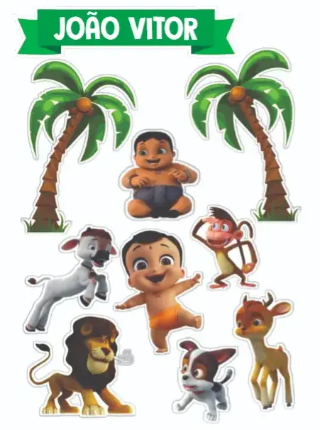 Convite O Poderoso Pequeno Bheem – tema Topo de bolo infantil, animais, desenho animado