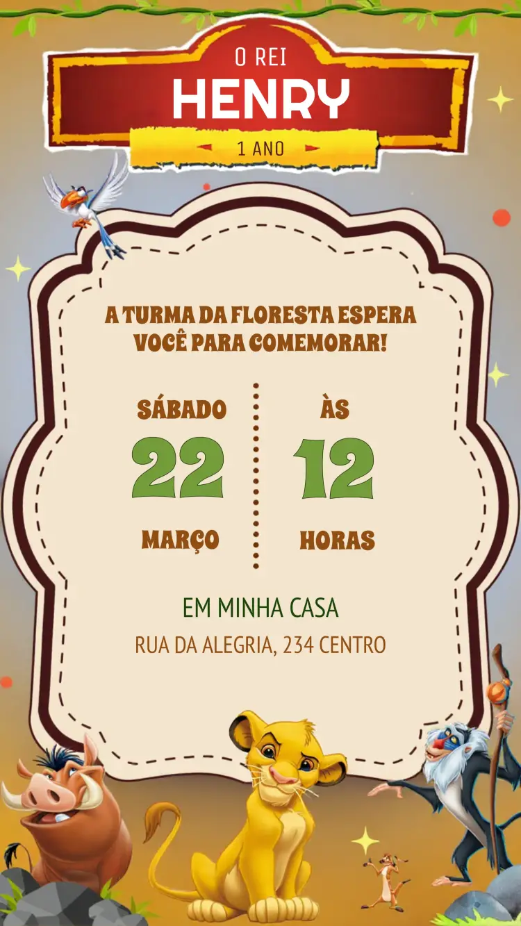 Convite O Rei Leão Colorido