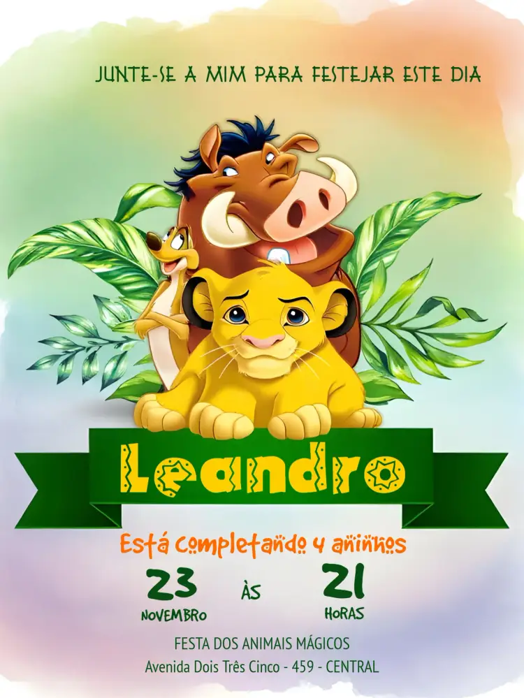 Convite O Rei Leão Nala
