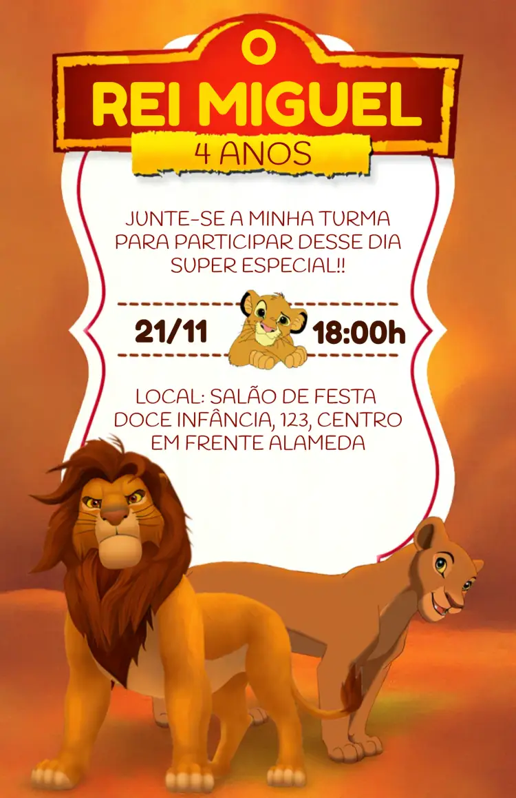 Convite O Rei Leão Infantil
