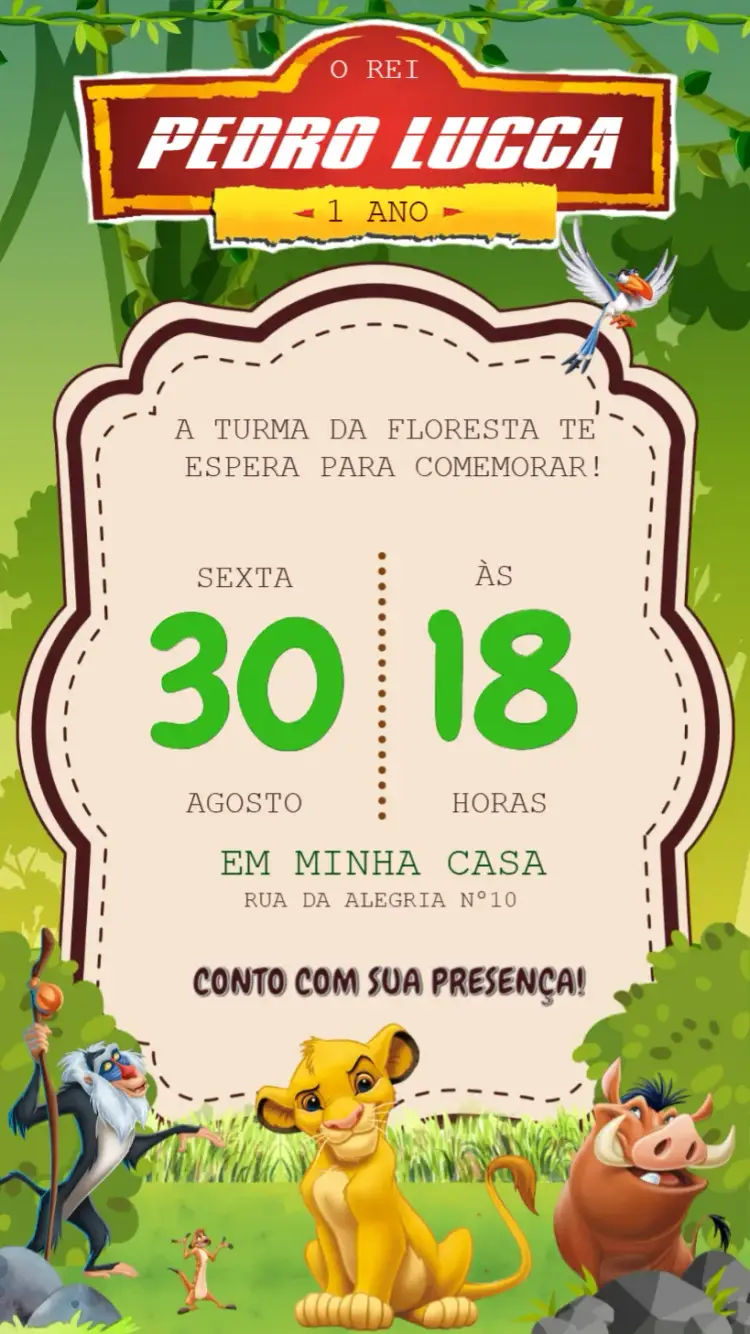 Convite O Rei Leão Pumba