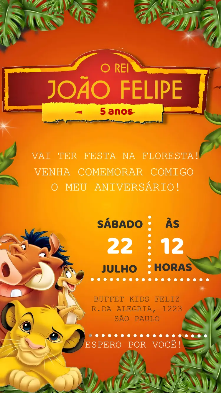 Convite O Rei Leão Pumba
