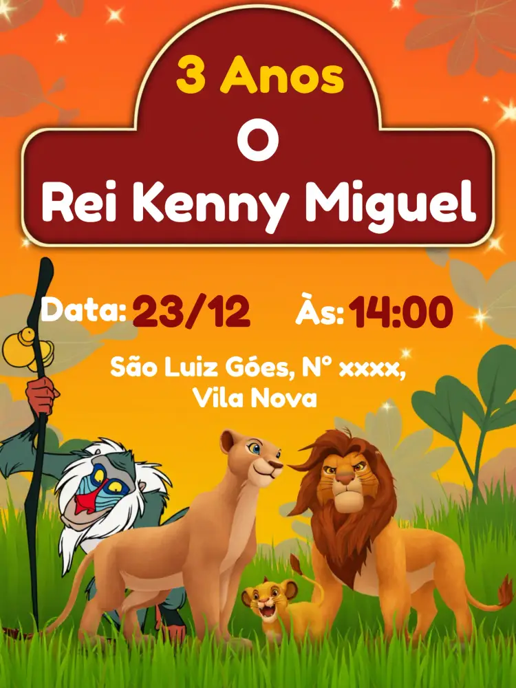 Convite O Rei Leão Vermelho...