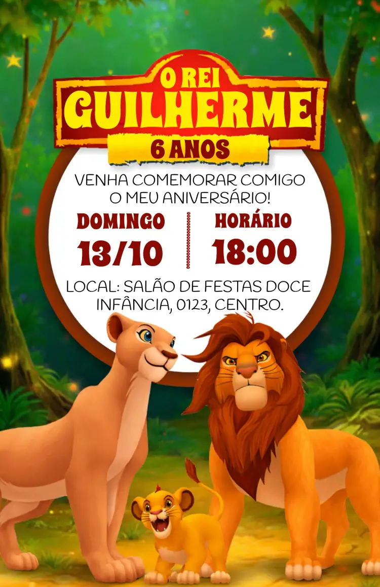 Convite O Rei Leão Walt