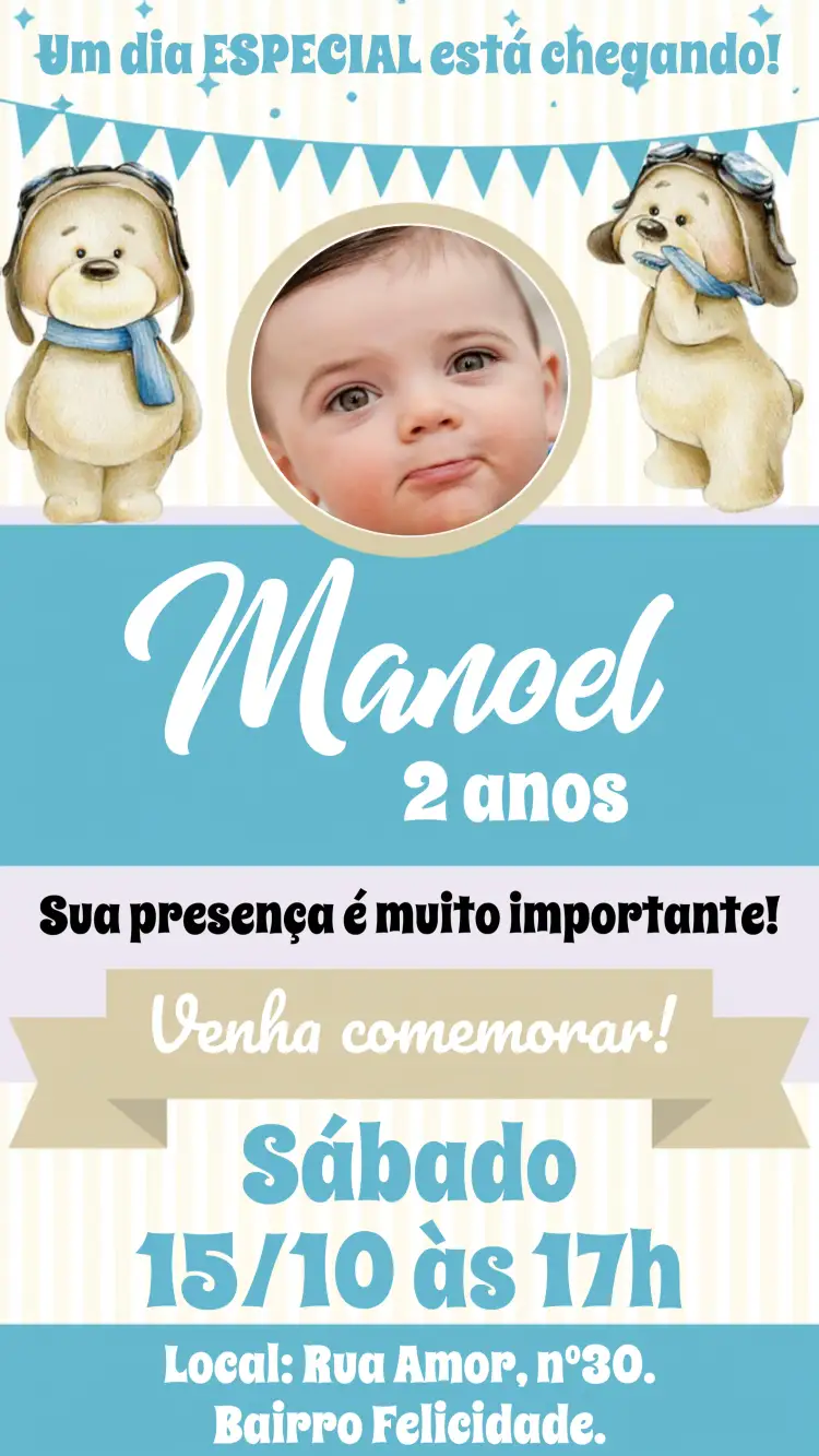 Convite O Tempo Voa Marrom – tema Chá de Fraldas ursinho aviador, infantil, aviador