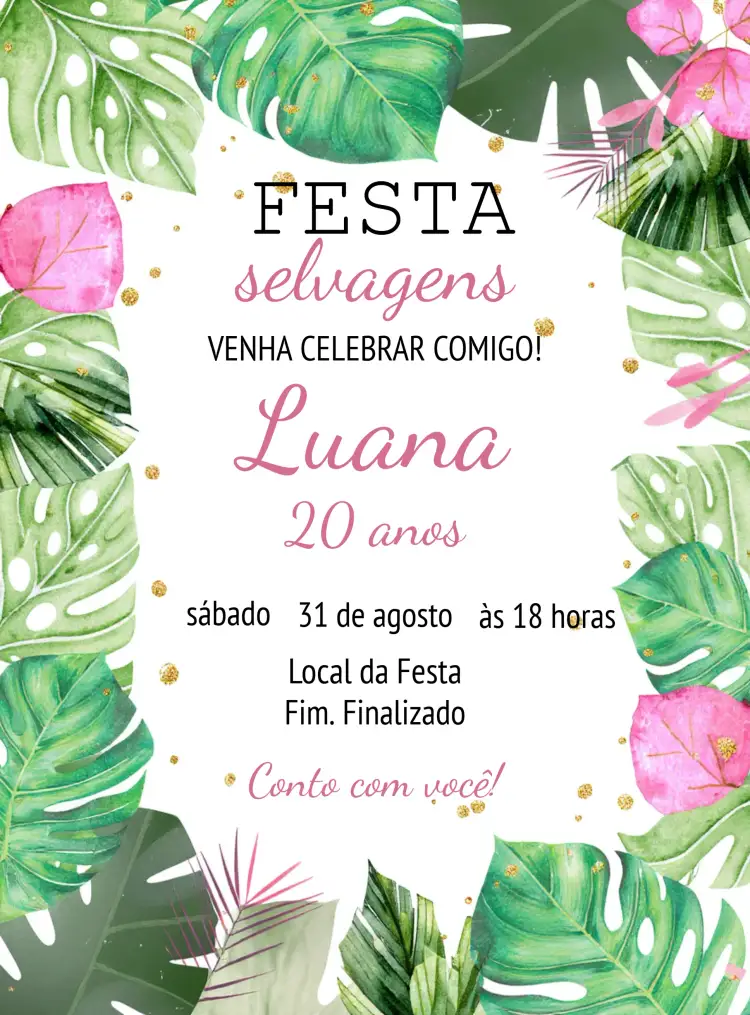 Convite Onça Tropical Glamour – tema Aniversário tropical, glamouroso, rosa, animal print, moderno