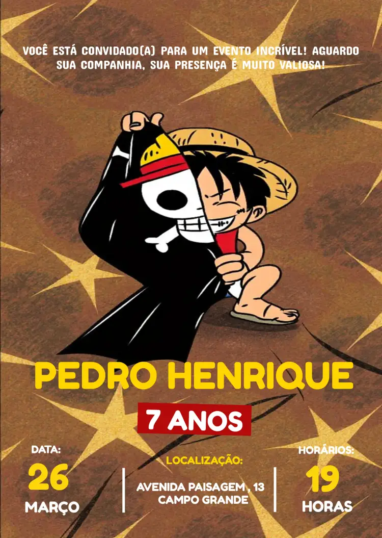 Convite One Piece Infantil Luffy Preto