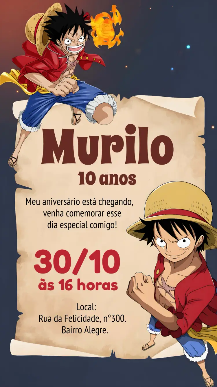 Convite One Piece Luffy