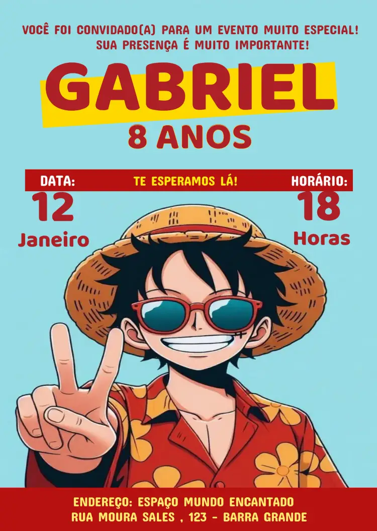 Convite One Piece Luffy Piratas