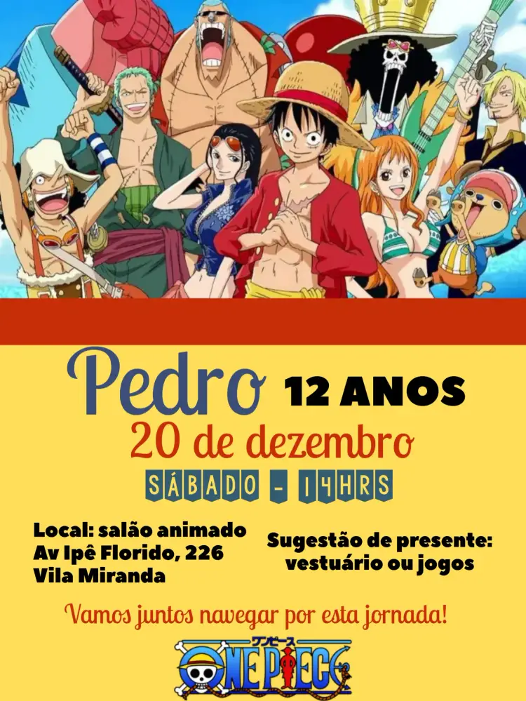 Convite One Piece Naruto