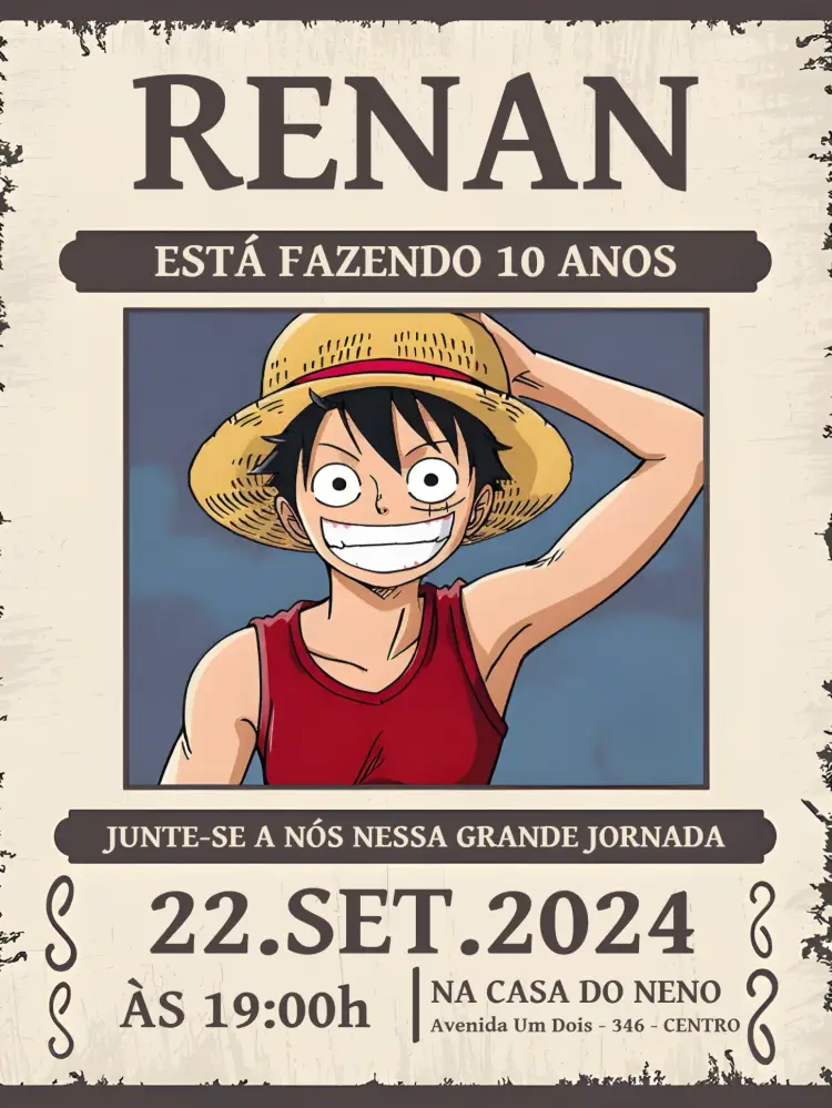 Convite One Piece Wanted Onepiece