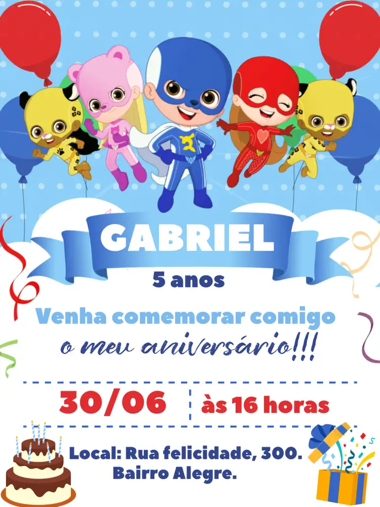 Convite Os Aventureiros Azul – tema Mais pesquisados azul, colorido, lúdico, temático, infantil