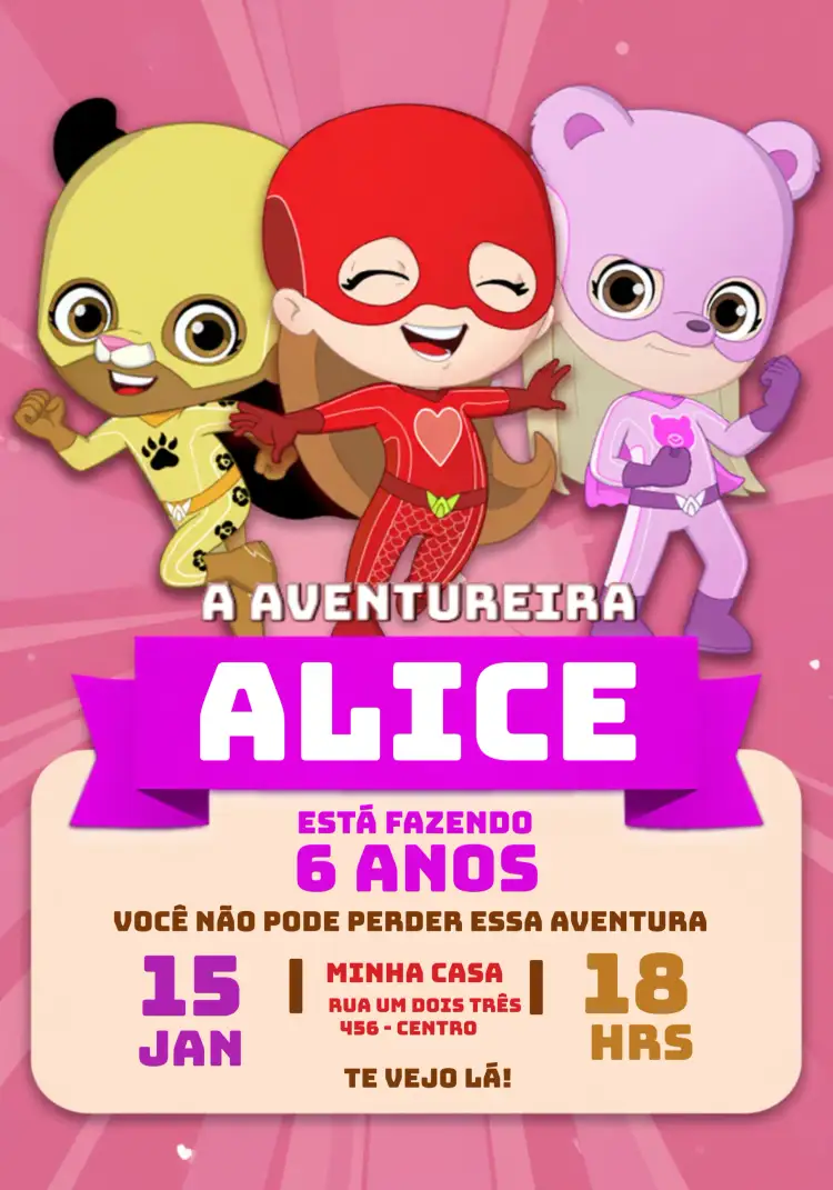 Convite Os Aventureiros Meninas Aventireira – tema Mais pesquisados colorido, moderno, aventura, infantil, divertido