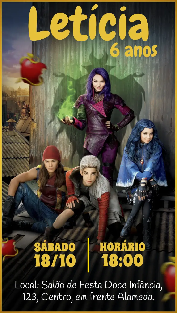 Convite Os Descendentes Roxo