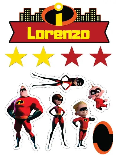 Invitation The Incredibles – Cake topper theme colorful, fun, superheroes-themed, childish, lively