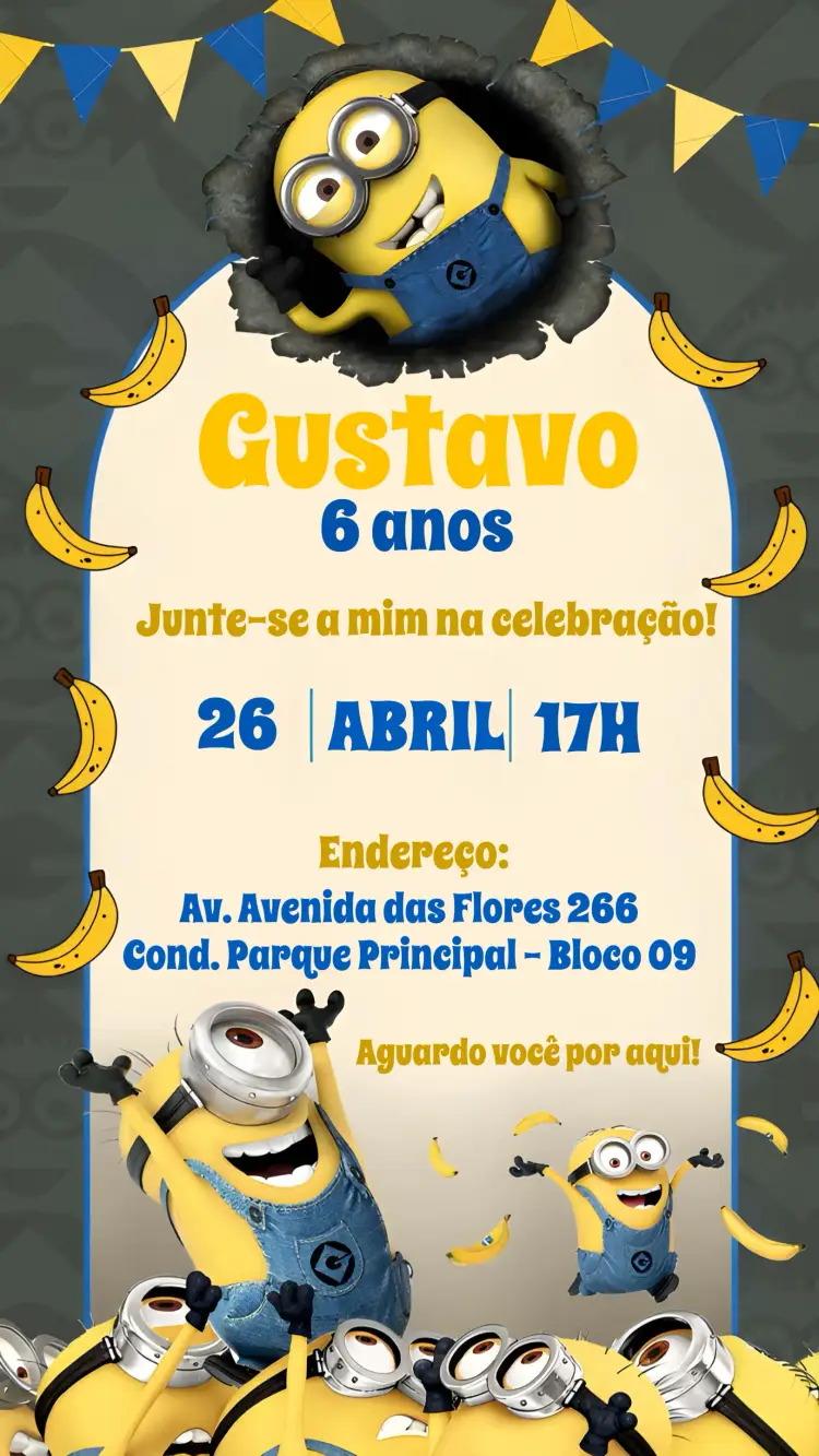 Convite Os Minions Bananas
