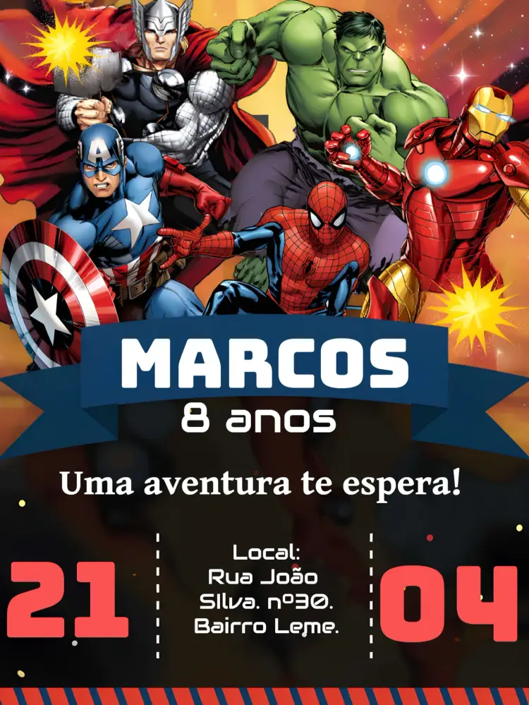 Convite Os Vingadores Amarelo