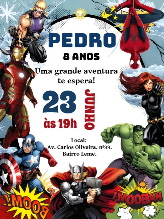 Convite Aniversário Vingadores - Super Heróis