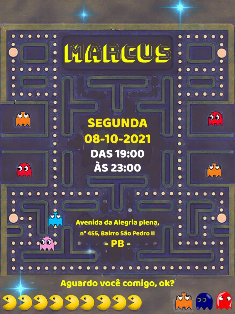 Convite Pac Man Azul
