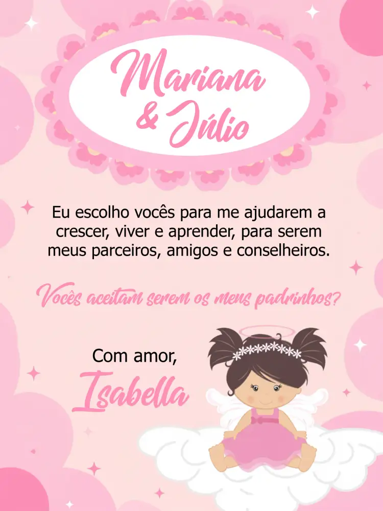 Convite Padrinhos De Batismo Batizado – tema Batizado azul, branco, dourado, anjinhos, religioso, infantil