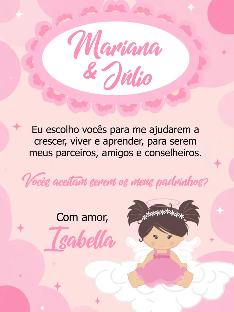 Convite Padrinhos De Batismo Batizado editável e personalizável