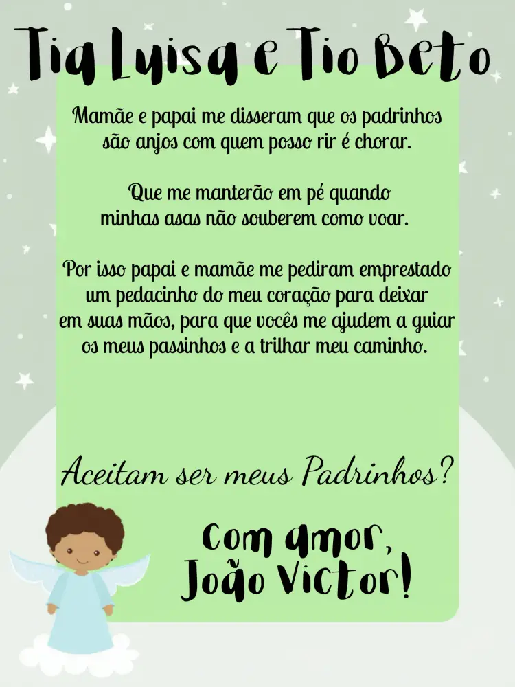 Convite Padrinhos De Batismo Branco
