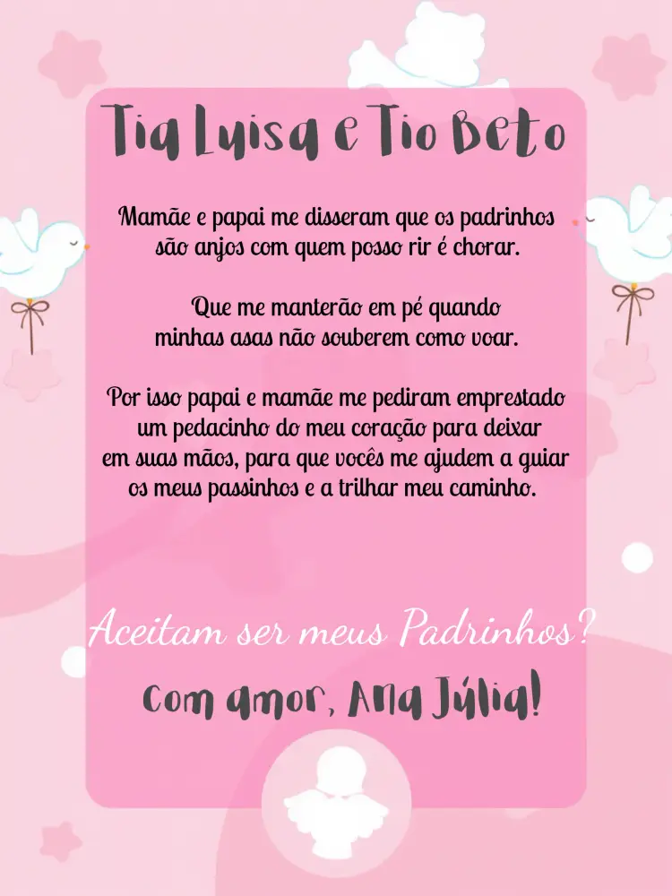 Convite Padrinhos De Batismo Branco