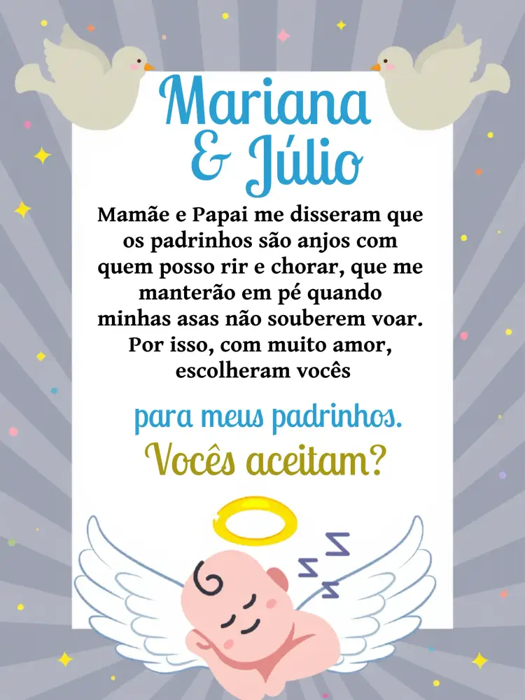 Convite Padrinhos De Batismo Branco