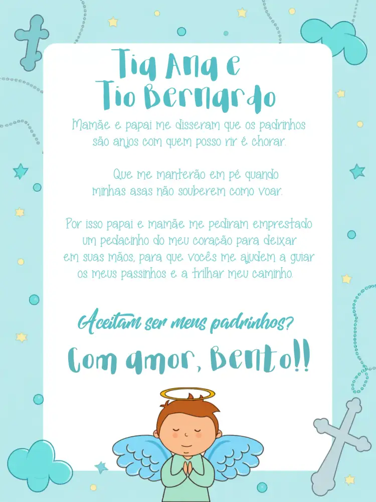 Convite Padrinhos De Batismo Igreja – tema Batizado bege e amarelo, minimalista, espiritual, clássico, moderno, gráfico com anjos