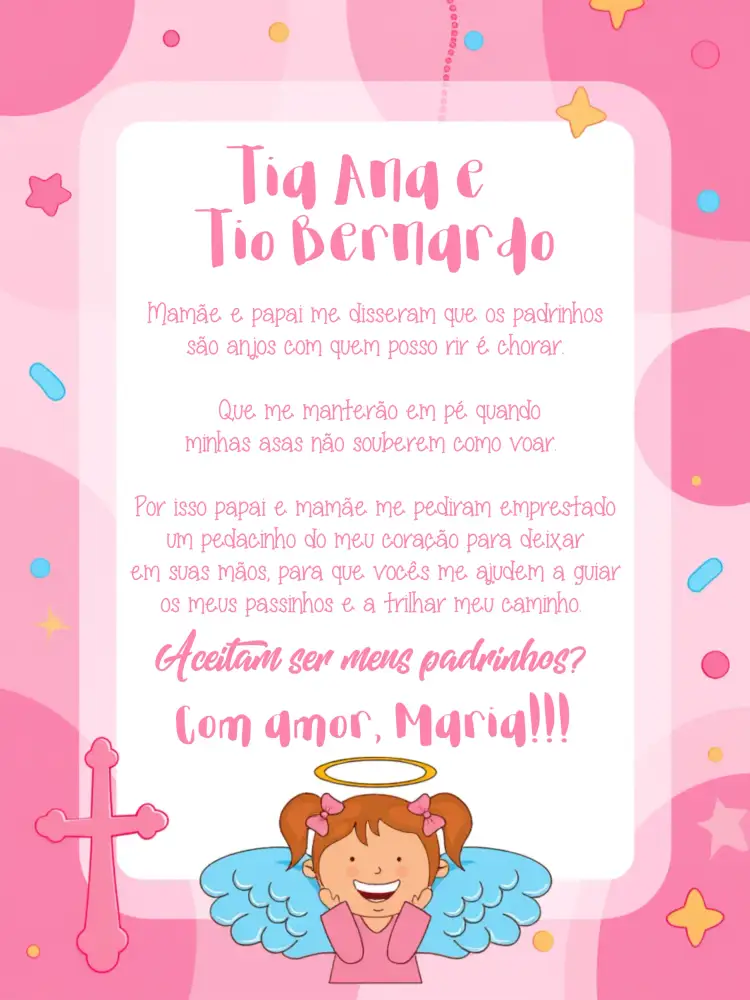 Convite Padrinhos De Batismo Madrinha – tema Batizado bege, amarelo, marrom, religioso, delicado, infantil