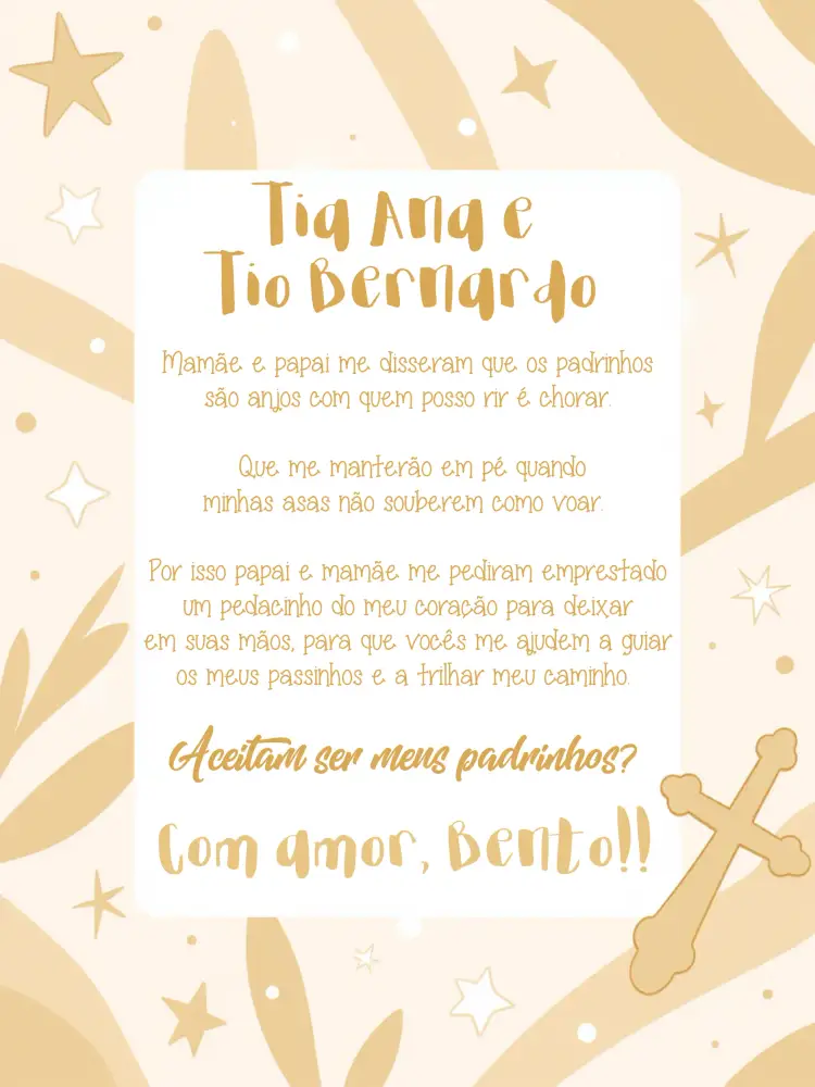 Convite Padrinhos De Batismo Menina – tema Batizado delicado, religioso, minimalista, suave, pastel, charmoso