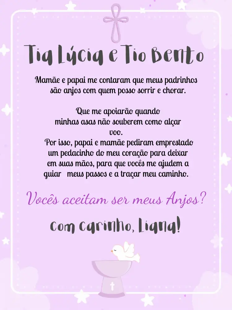 Convite Padrinhos De Batismo Rosa