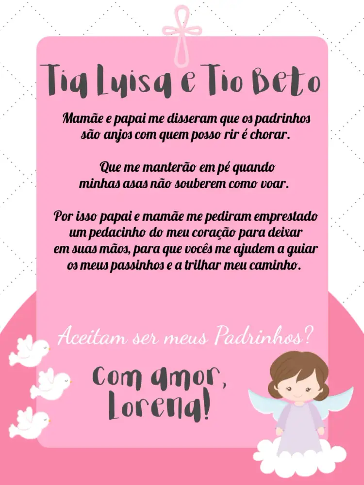 Convite Padrinhos De Batismo Roxo – tema Batizado roxo, religioso, delicado, moderno, anjos, infantil