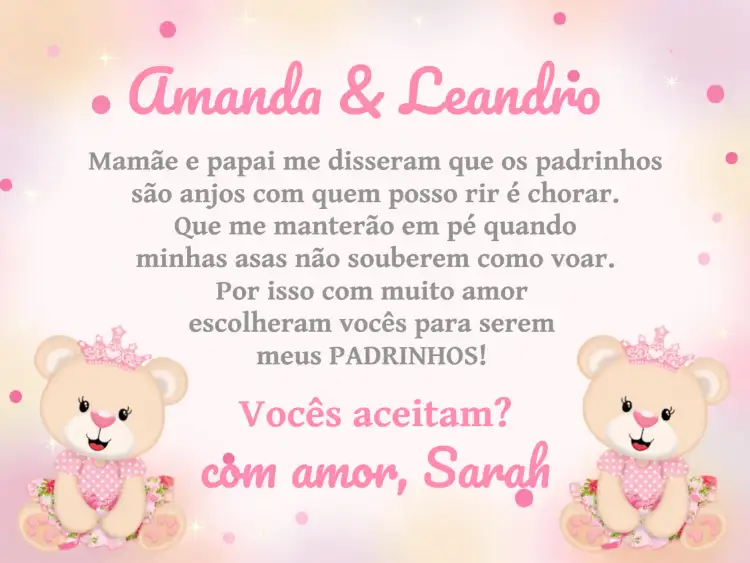 Padrinhos De Batismo Ursinha Príncesa Batizado