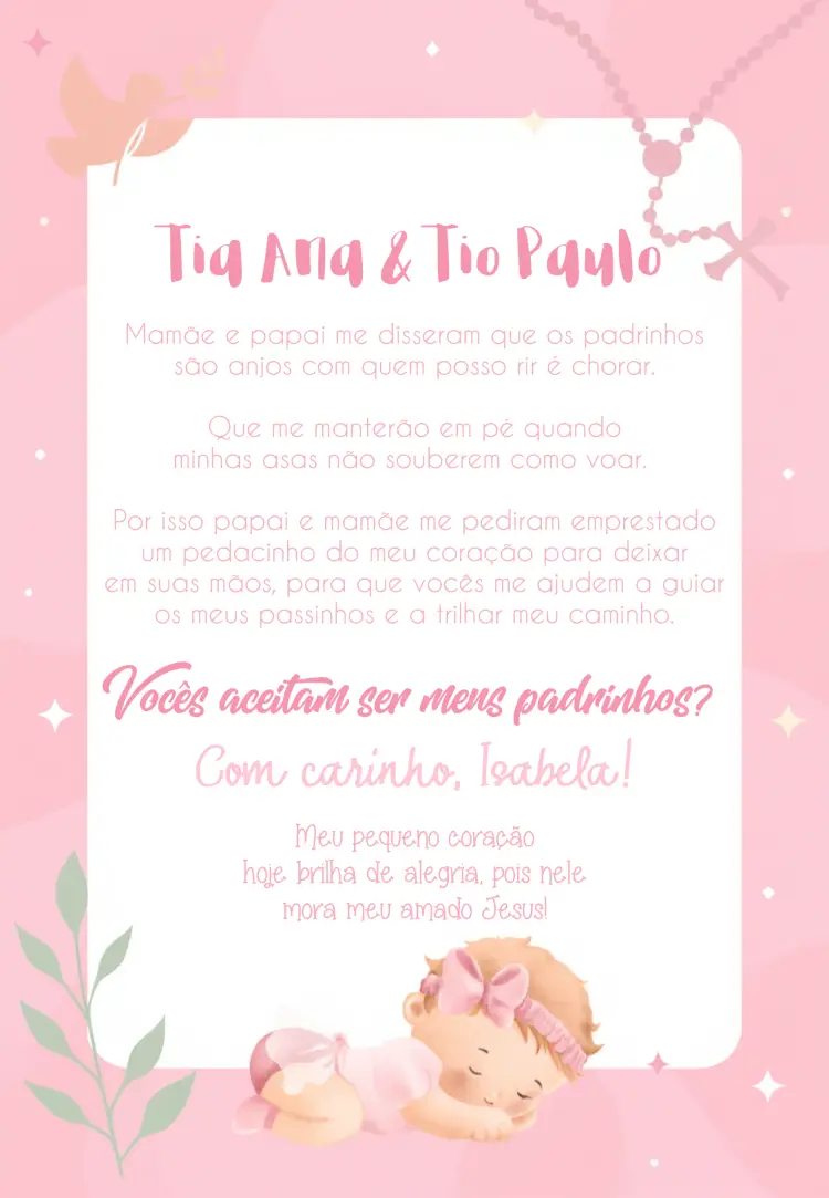 Convite Padrinhos De Batizado Anjo