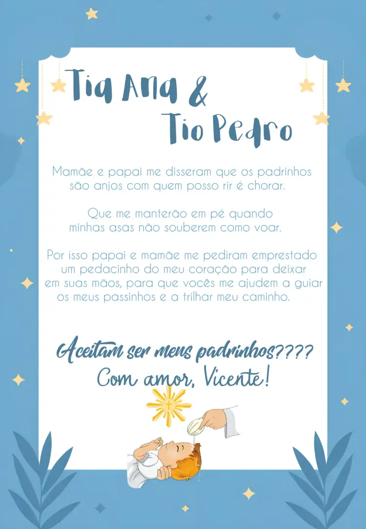 Convite Padrinhos De Batizado Azul