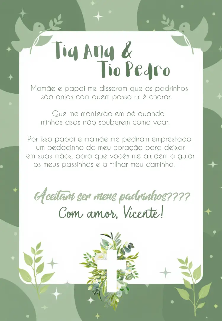 Convite Padrinhos De Batizado Batismo